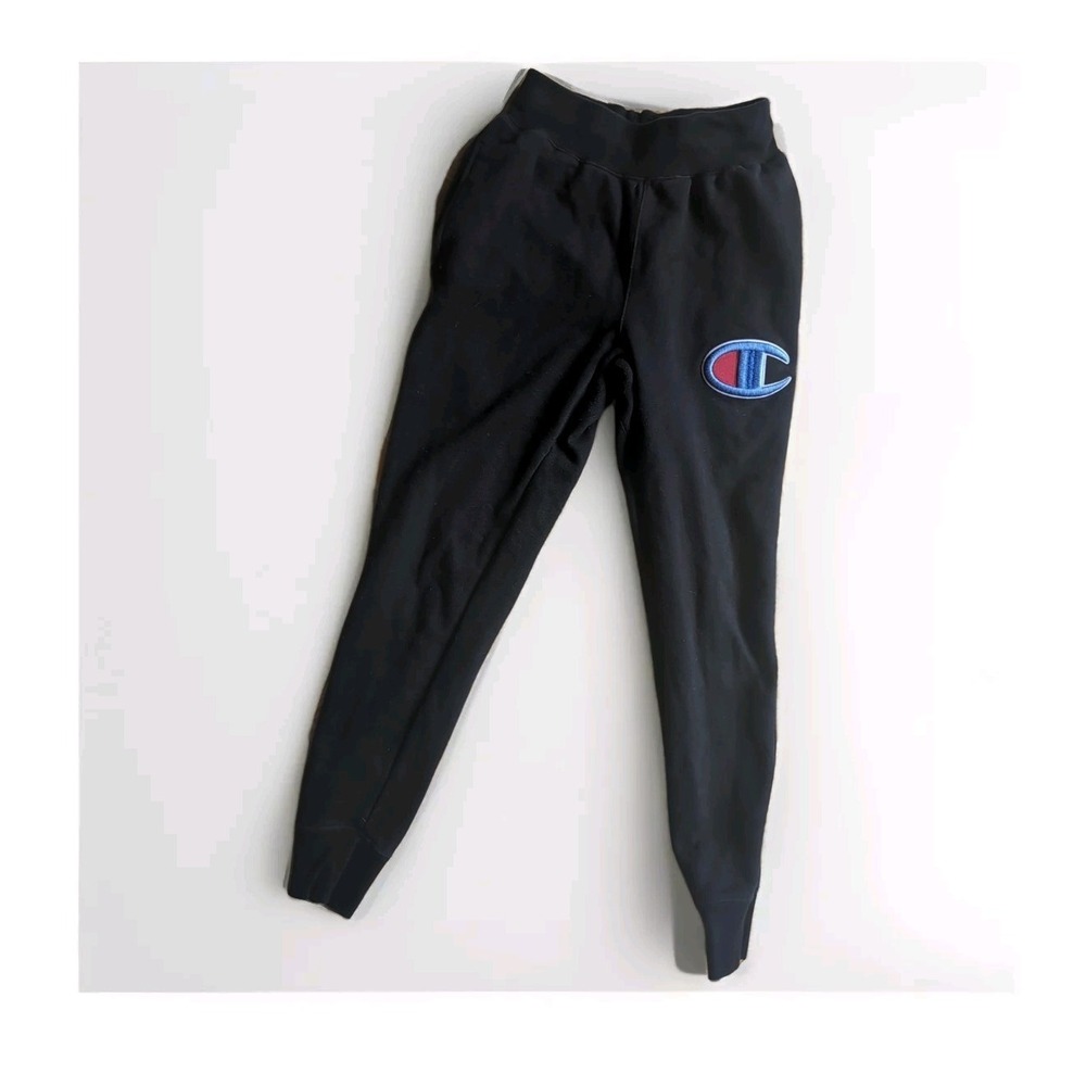 Vintage Champion Reverse Weave Big C Logo Joggers Sweat ants (Men's Small) Black